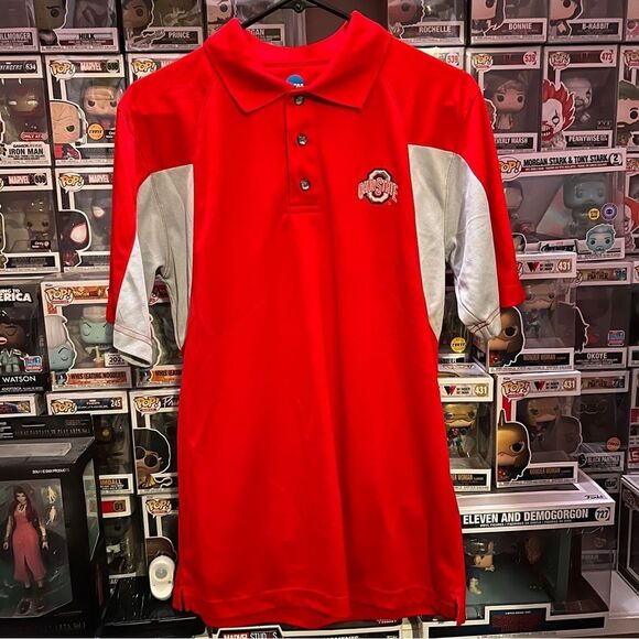 Ohio State Buckeyes NCAA Red & Gray Short Sleeve Polo Shirt Size Small - Picture 1 of 4